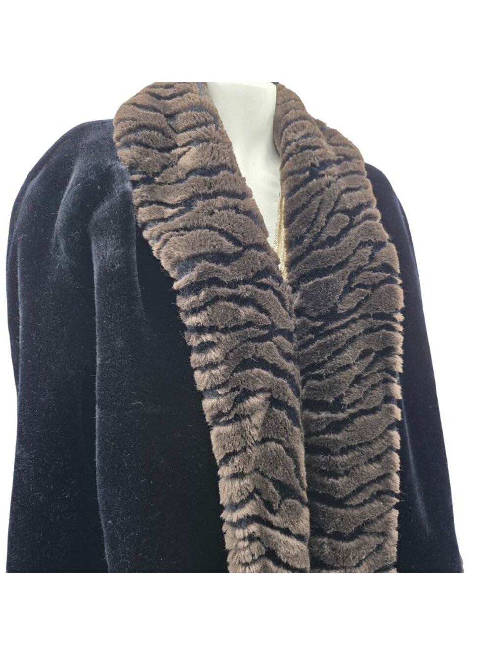 Hillmoor Vintage Black Velvet Opera Coat With Brown Faux Fur Collar & Cuffs